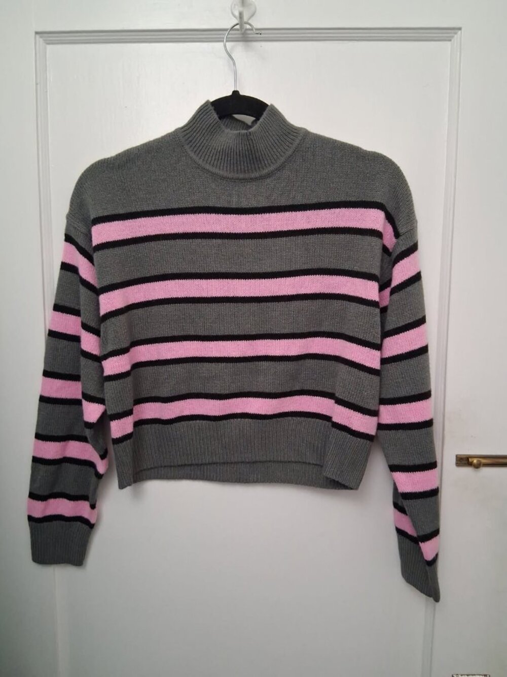 Women's H&M Pink and Gray Striped Knit Sweater